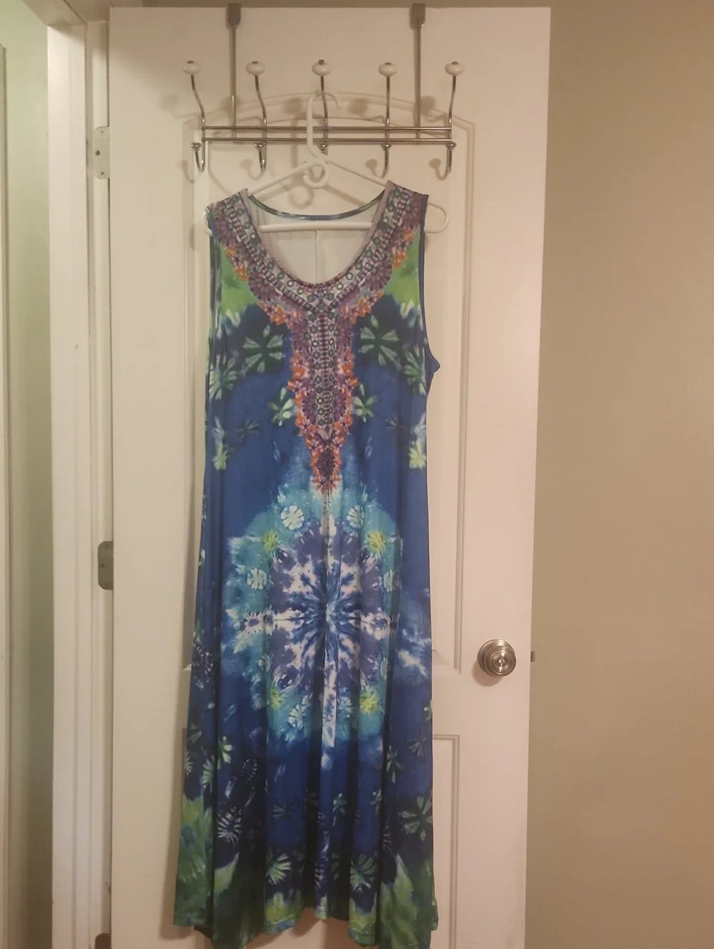 Sleeveless Tie-Dye Maxi Dress in Blue and Green